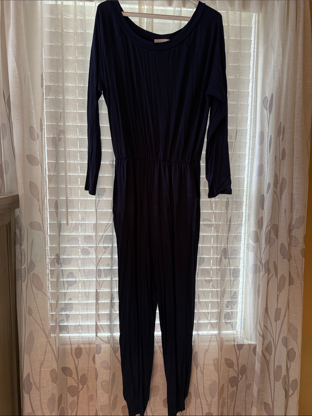 Navy Long-Sleeve Jumpsuit Track Pant - Women